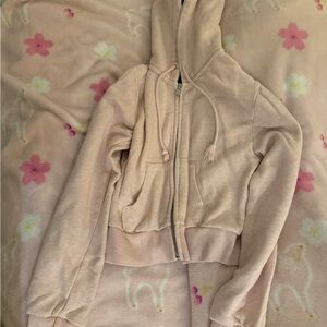 Brandy Melville John Galt Cropped Pink Zip-Up Hoodie